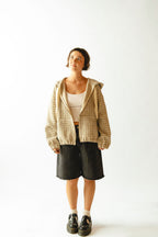 camellia plaid hooded zip up